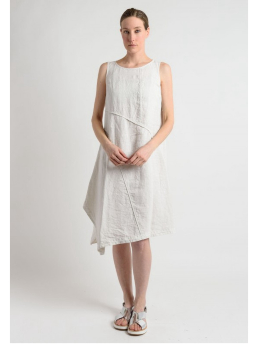 Oska Linen Asymmetrical A-Line midi Dress in Off White 6/8 lagenlook